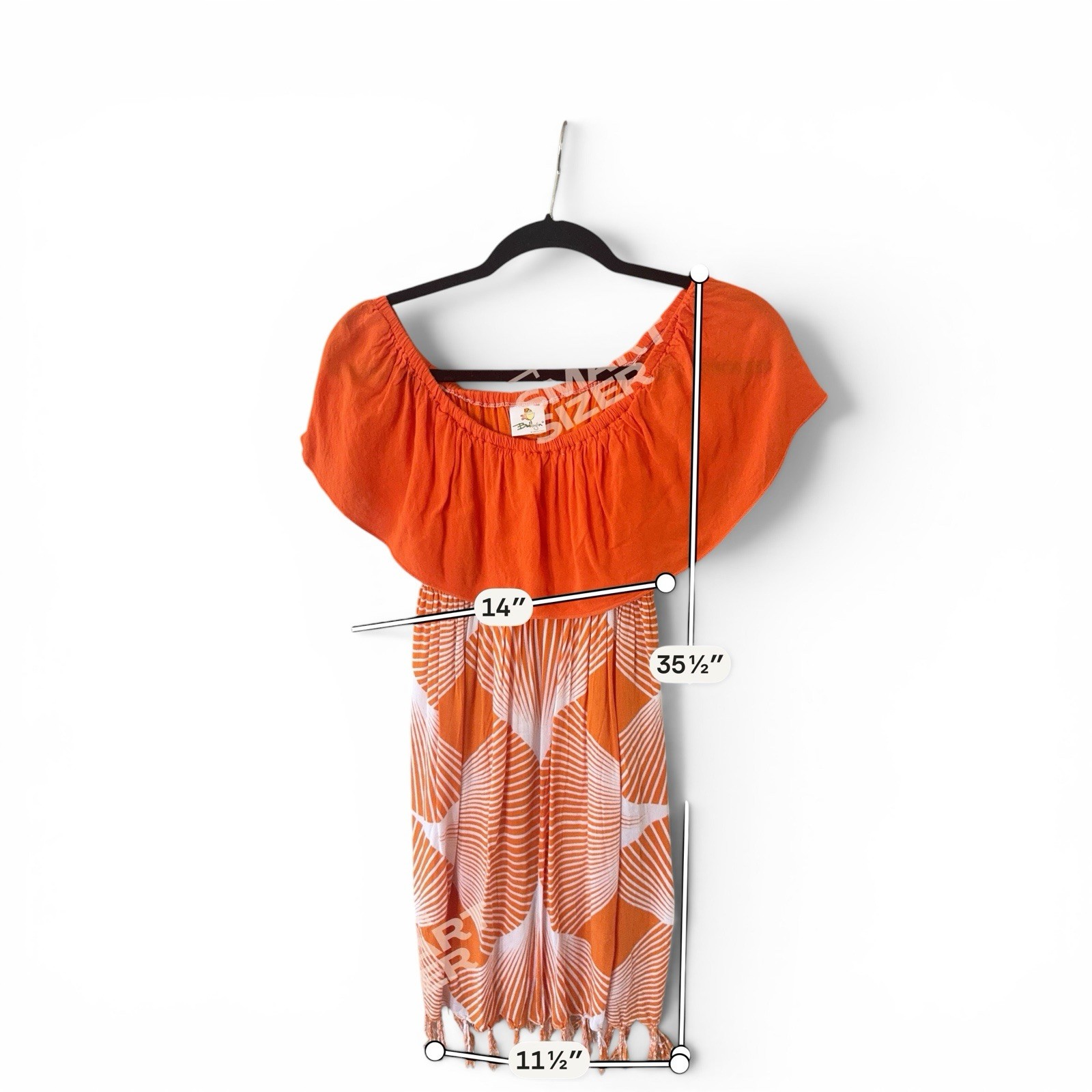 Baldizon Blanca Estela Orange Rayon Off Shoulder Dress Tassel Hem El Salvador