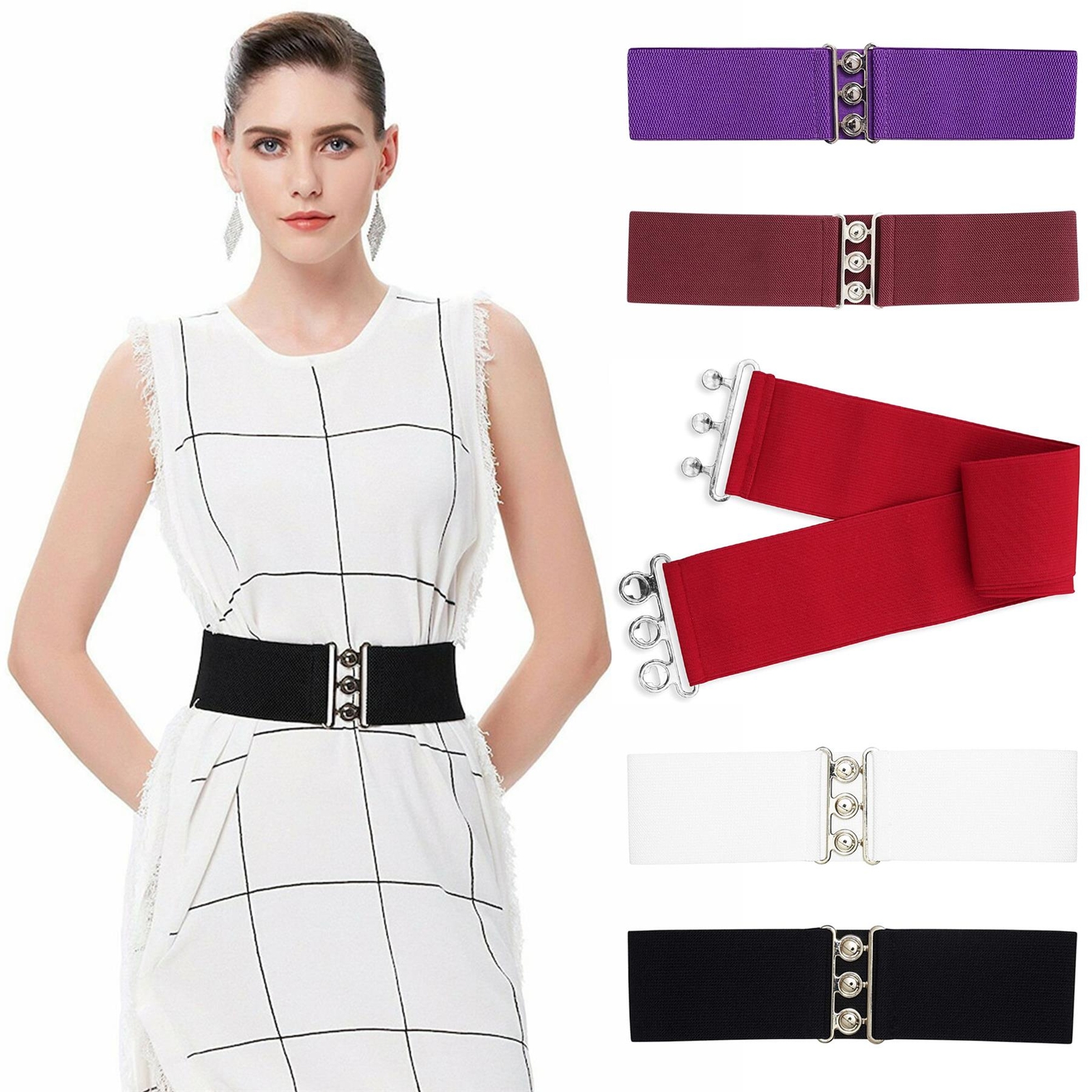 Womens Enzo Belts Elasticated Stretch Classic Ladies Waist Dress Belts Size S-L