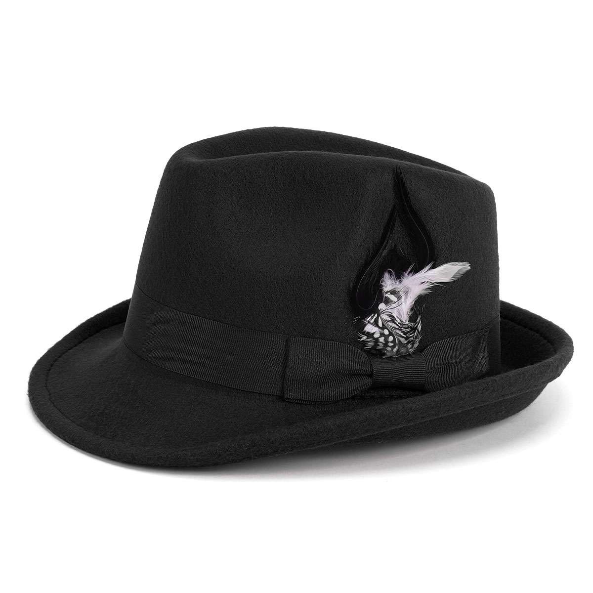 Classic Fedora Hats for Men Gentleman Short Brim Felt Feather Panama Dress Hat