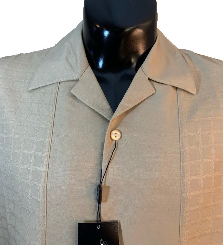 Fortino Landi Mens 2pc Walking Suit Shirt Pleated Pants Set 2XL Beige Plaid 42