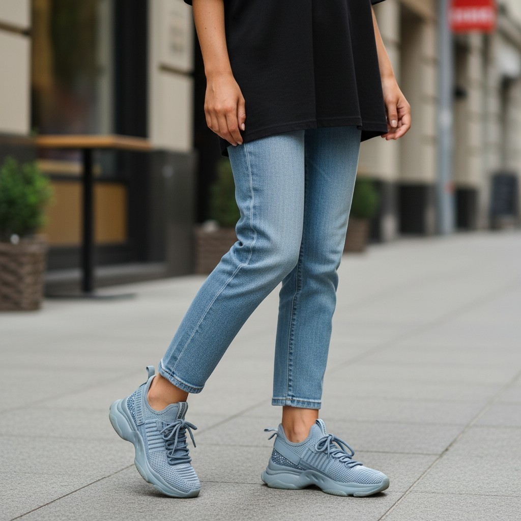 Steve Madden Maxima Rhinestone Knit Chunky Sneakers Blue SM49498654 Womens
