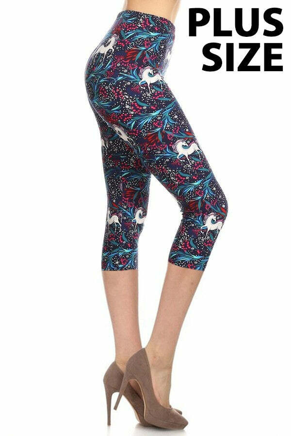 Leggings Depot Buttery Soft Unicorn Capri Leggings – Plus Size Fits 10-22