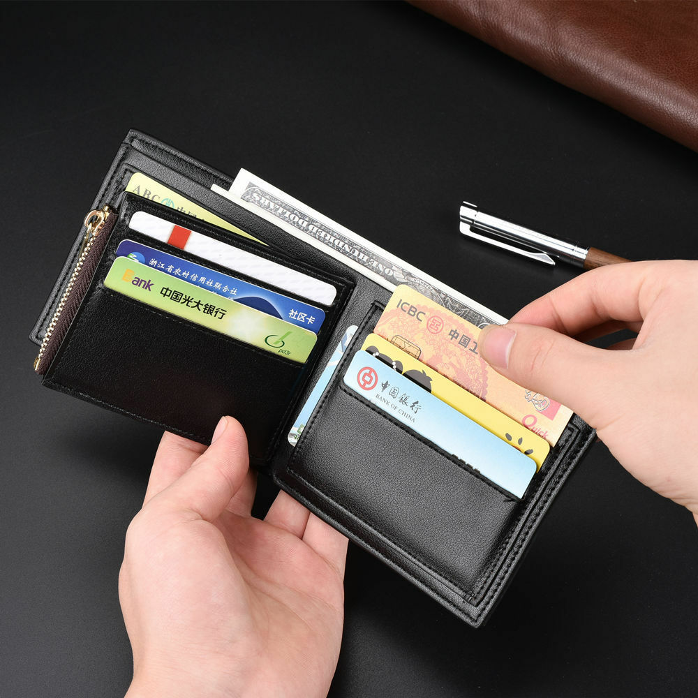 Men’s Bifold Leather Wallet With ID Window Credit Card Holder Slim Purse
