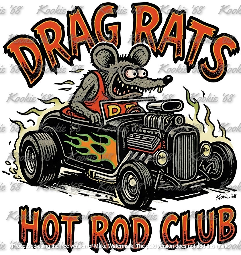 Roth Rat Fink style T-Shirt “DRAG RATS” Hot Rod Club 32 Ford roadster Rockabilly