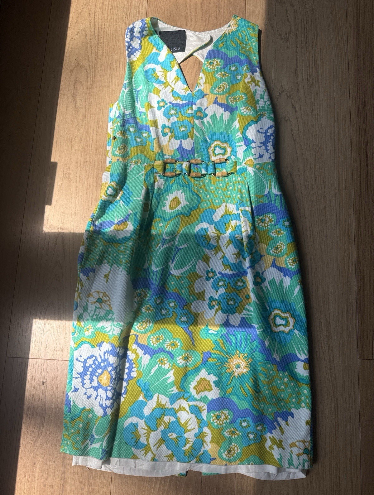 Carlisle Floral V-Neck Sleeveless A-Line Zip Lined Dress 12 Blue/Green