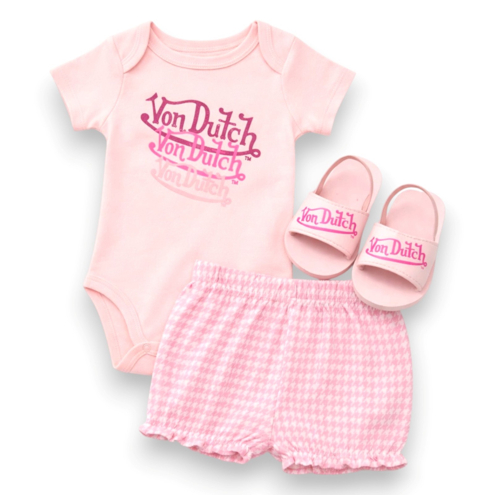 Von Dutch Baby Girls’ 3-Piece Bodysuit & Bloomer with Sandals Size 3M 6M 9M