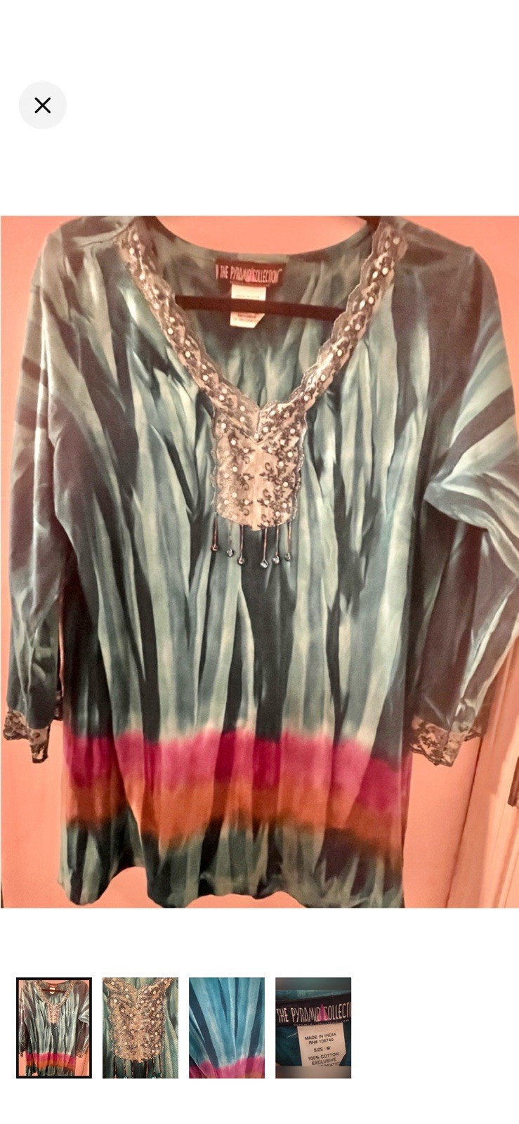 Pyramid Collection Top M. 100% cotton. 70’s. Tie dye. Lightweight. Boho Peasant