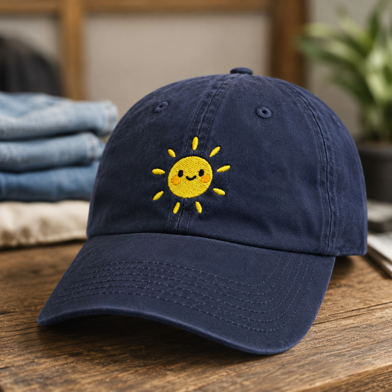 Smiling Sun Embroidered Baseball Cap, Happy Face Sunshine Dad Hat