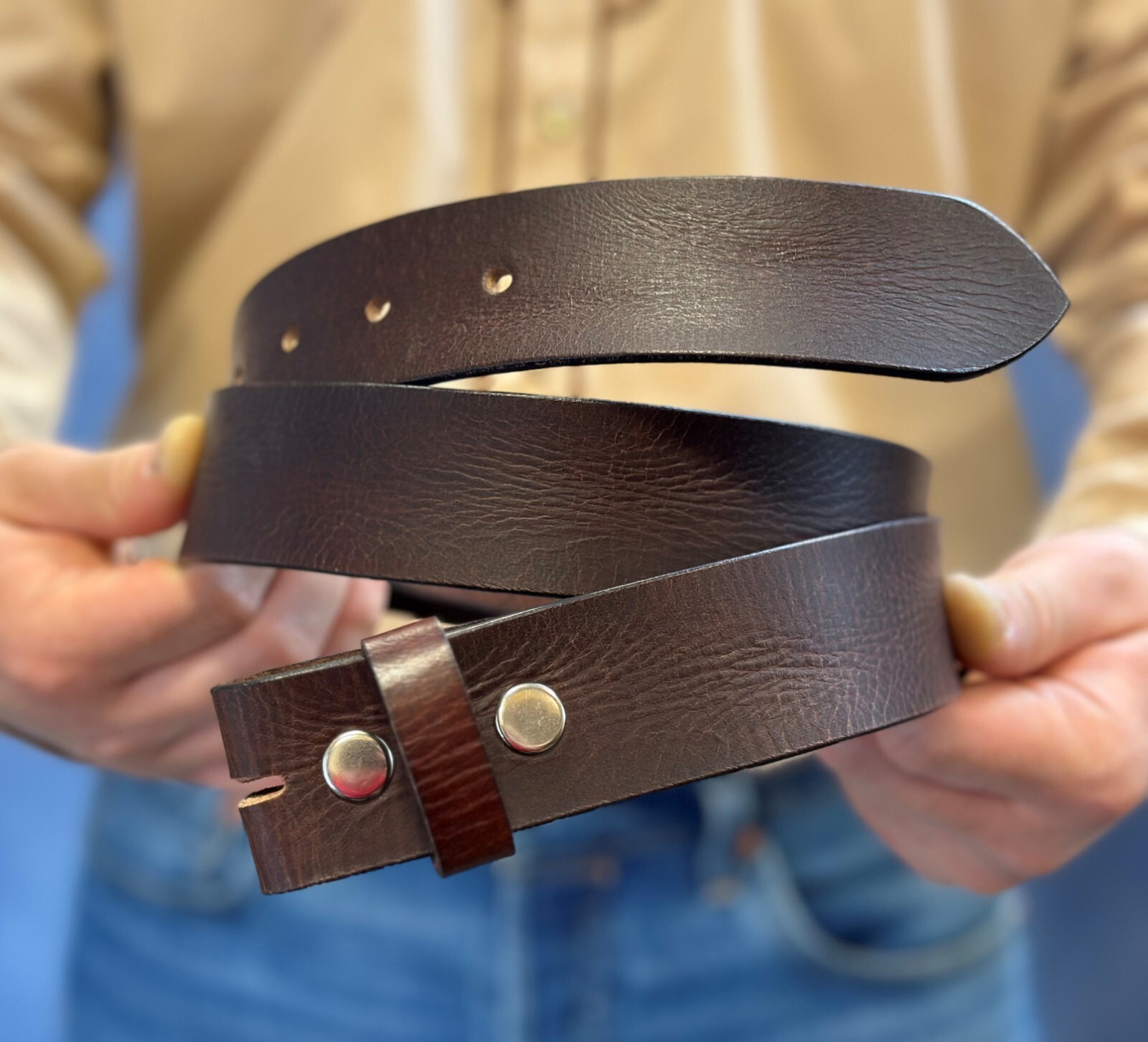 Handmade Men’s Belt Strap Full Grain Leather Heavy Duty Without Buckle