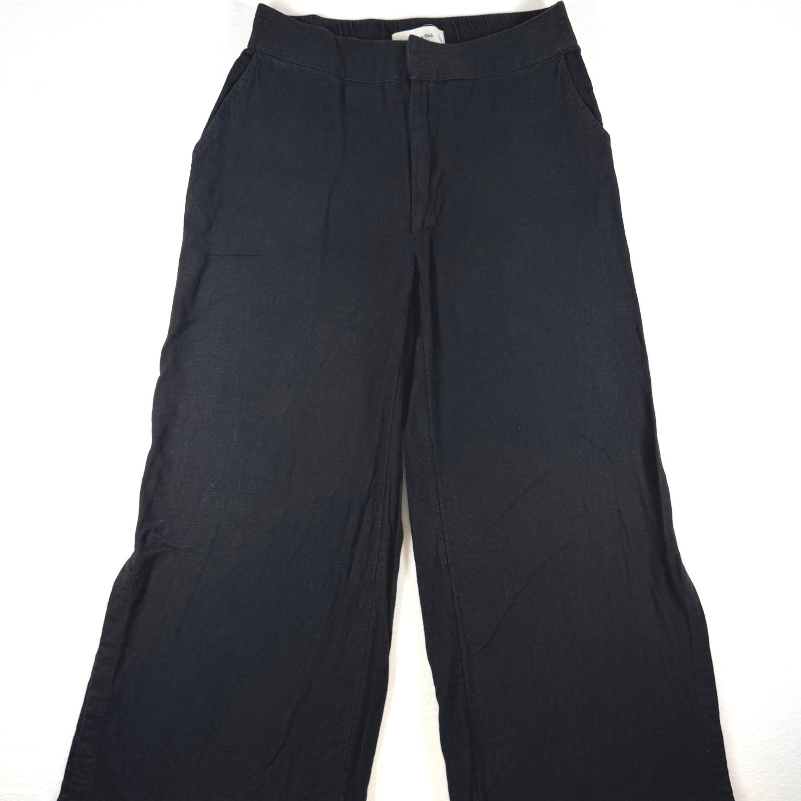 Abercrombie & Fitch Black Linen Blend Wide Leg Side Slit Pants Womens Small