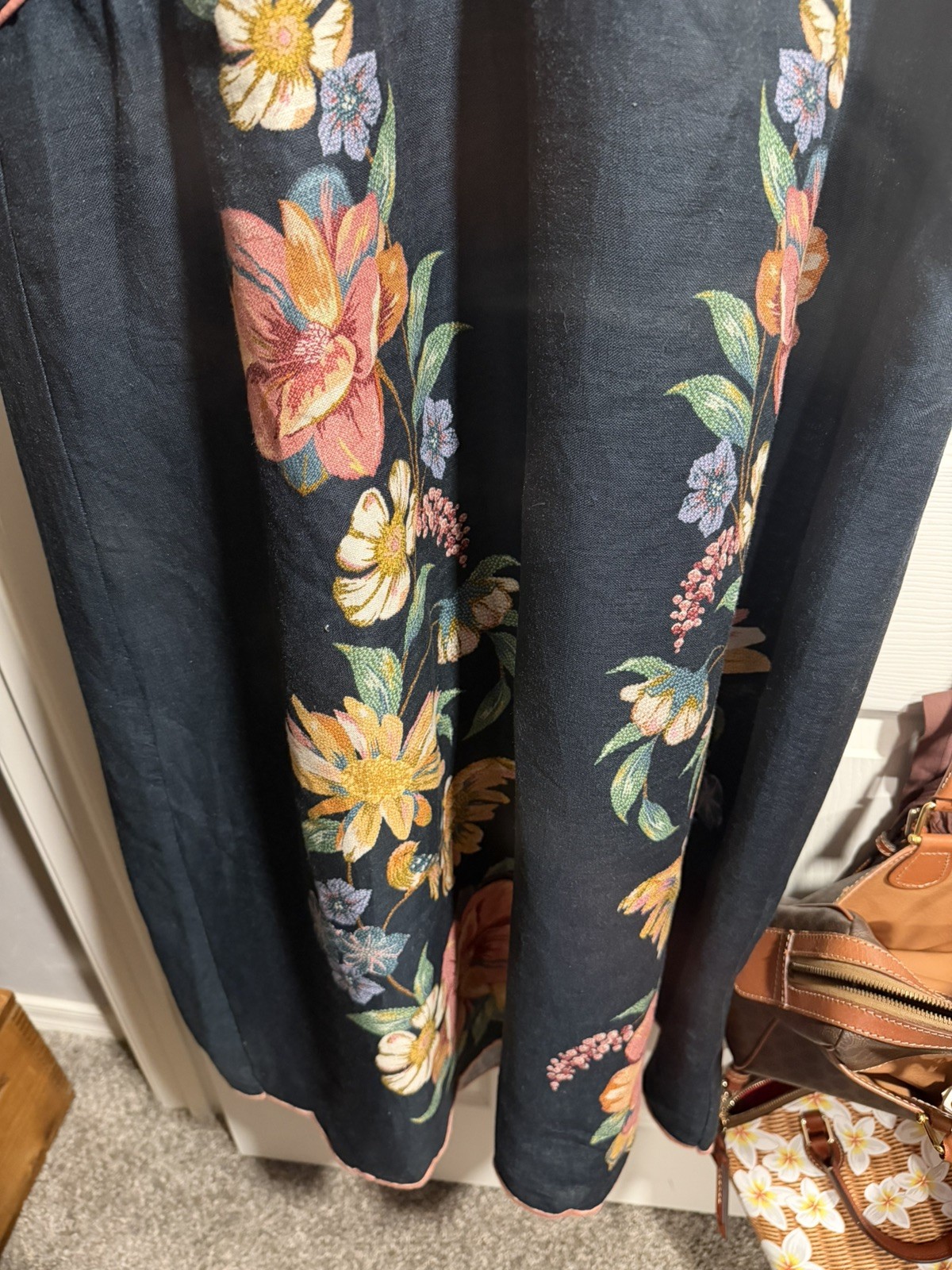 NWT AUTH FARM RIO Dark Blue Maira Floral Premium Linen Midi Dress Sz MEDIUM M