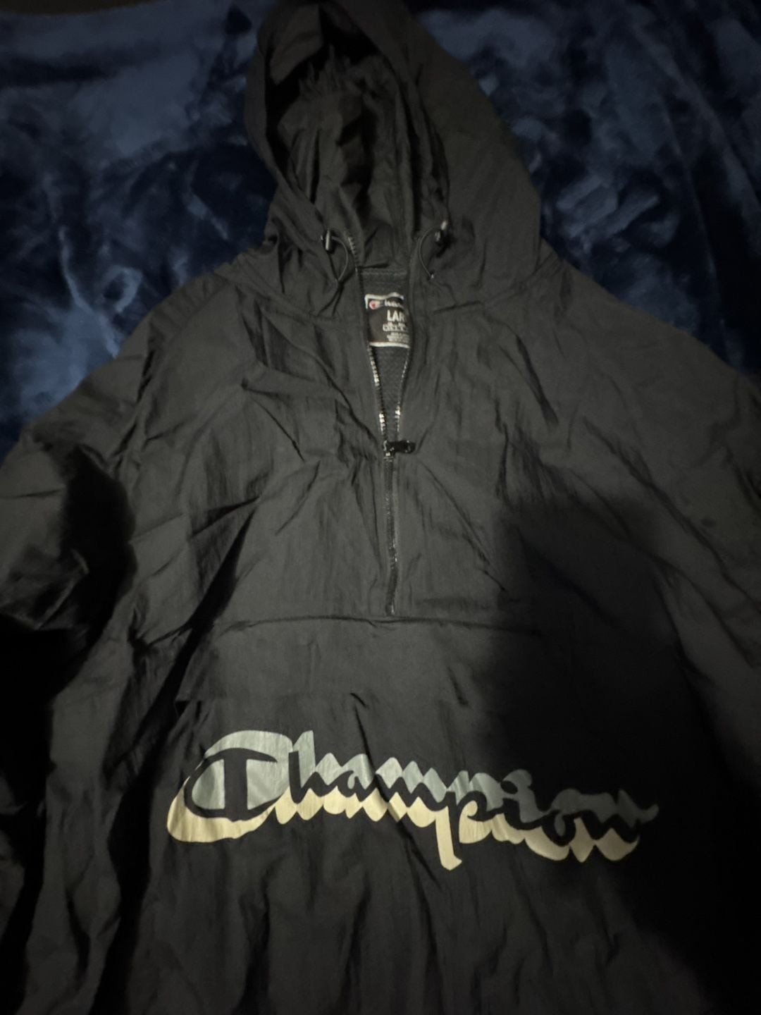Champion Black Script Logo Half-Zip Anorak Windbreaker Jacket