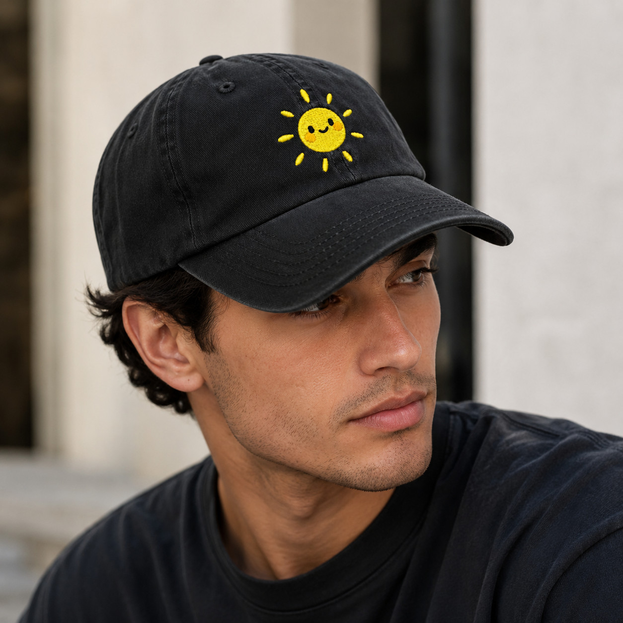 Smiling Sun Embroidered Baseball Cap, Happy Face Sunshine Dad Hat