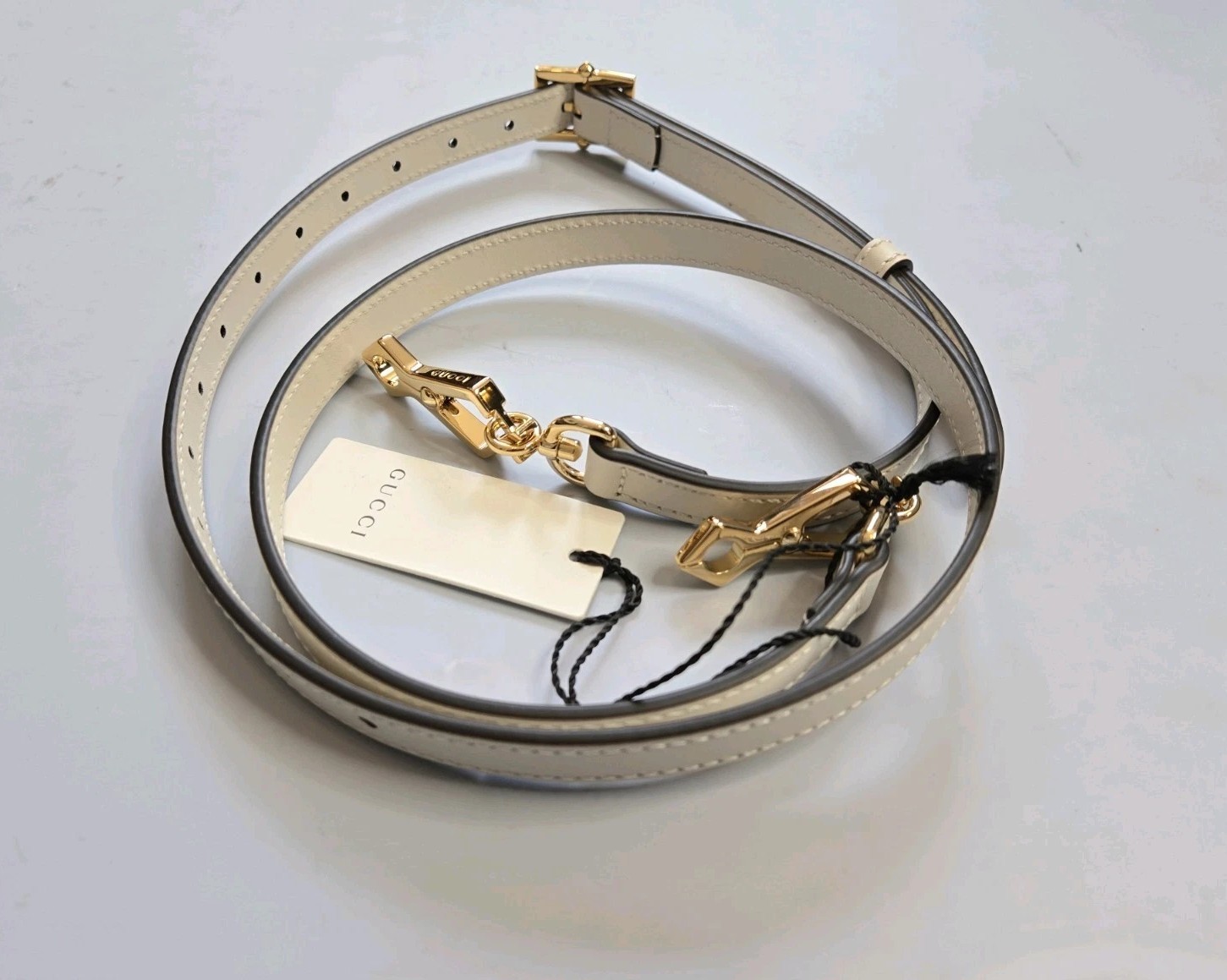 GUCCI WHITE LEATHER HANDBAG REPLACEMENT ADJUSTABLE STRAP w GOLD HARDWARE ITALY