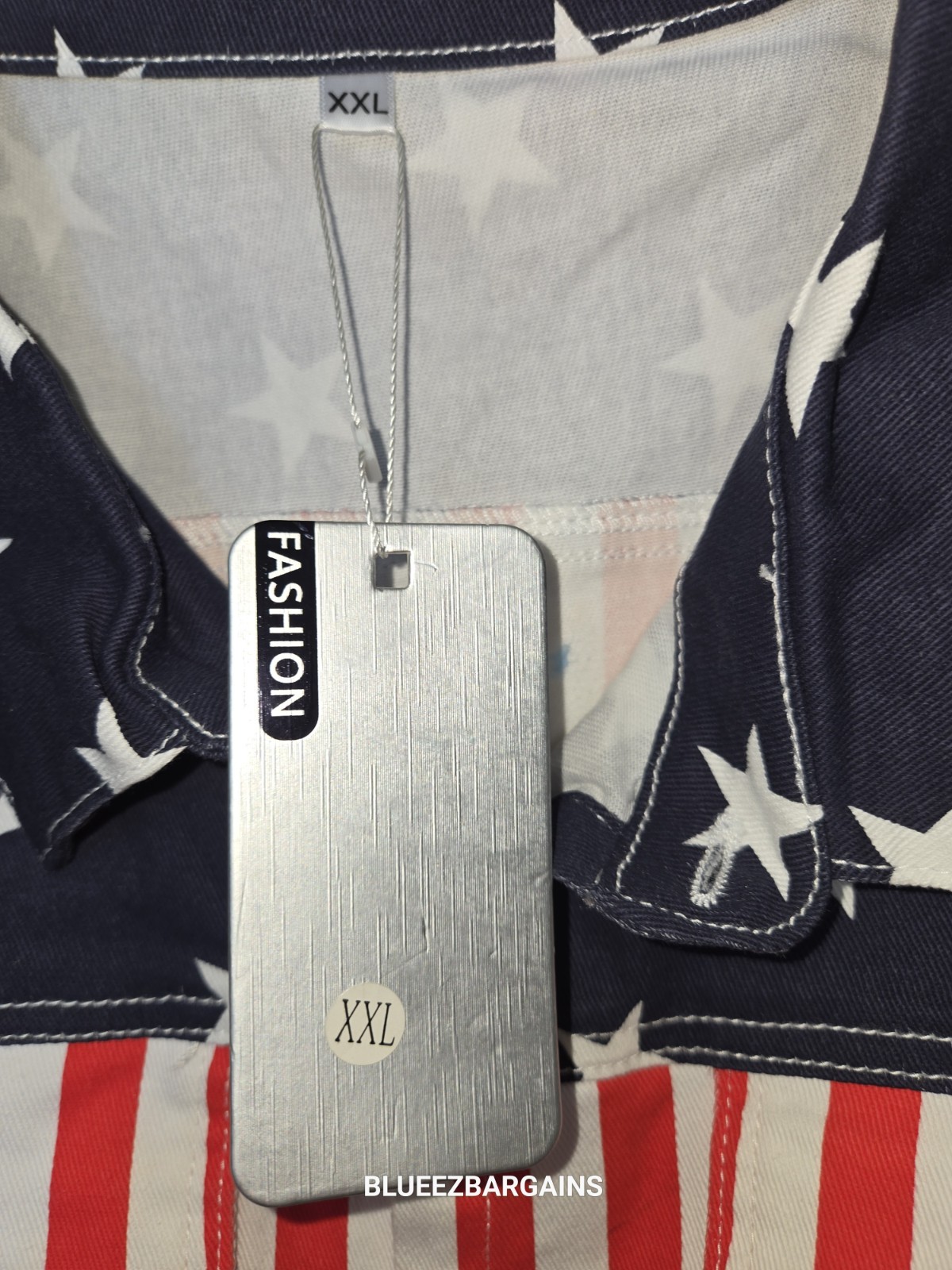 RED, WHITE & BLUE RIPPED STYLE SLEEVELESS DENIM SHIRT. BUTTON UP – WOMEN – XXL