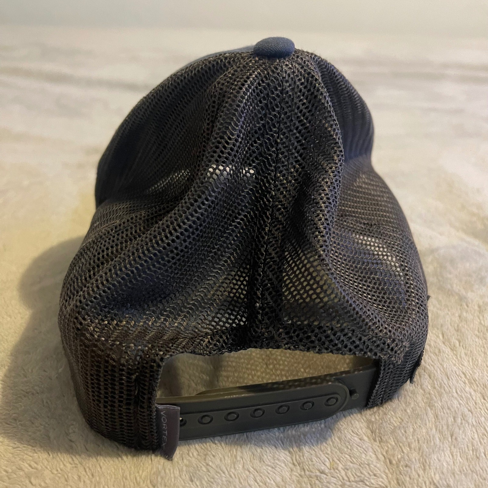 Vortex Outdoor Mesh Trucker Hat Blue Brown Mountains Leather Patch Cap Men