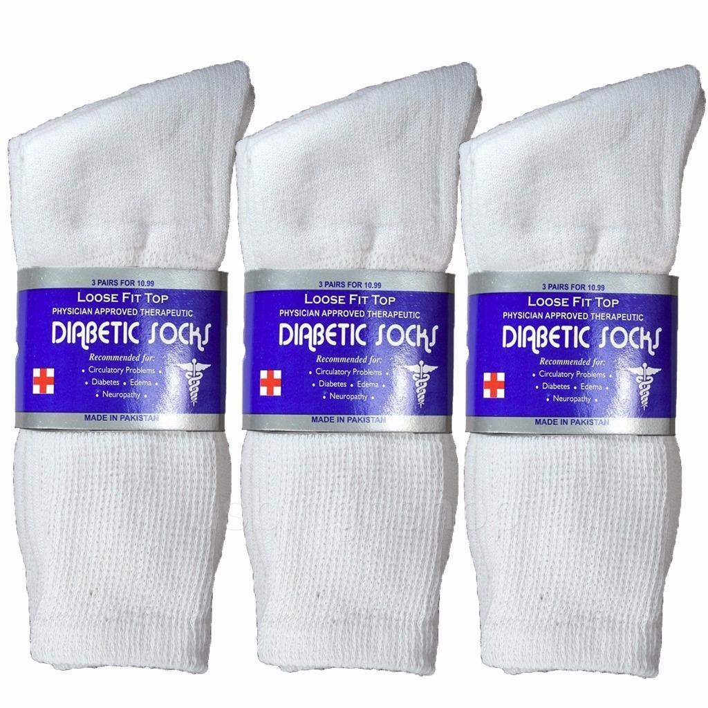 3 Pairs White Men Loose Fit Top Circulatory Diabetic Crew Socks Cotton 10-13