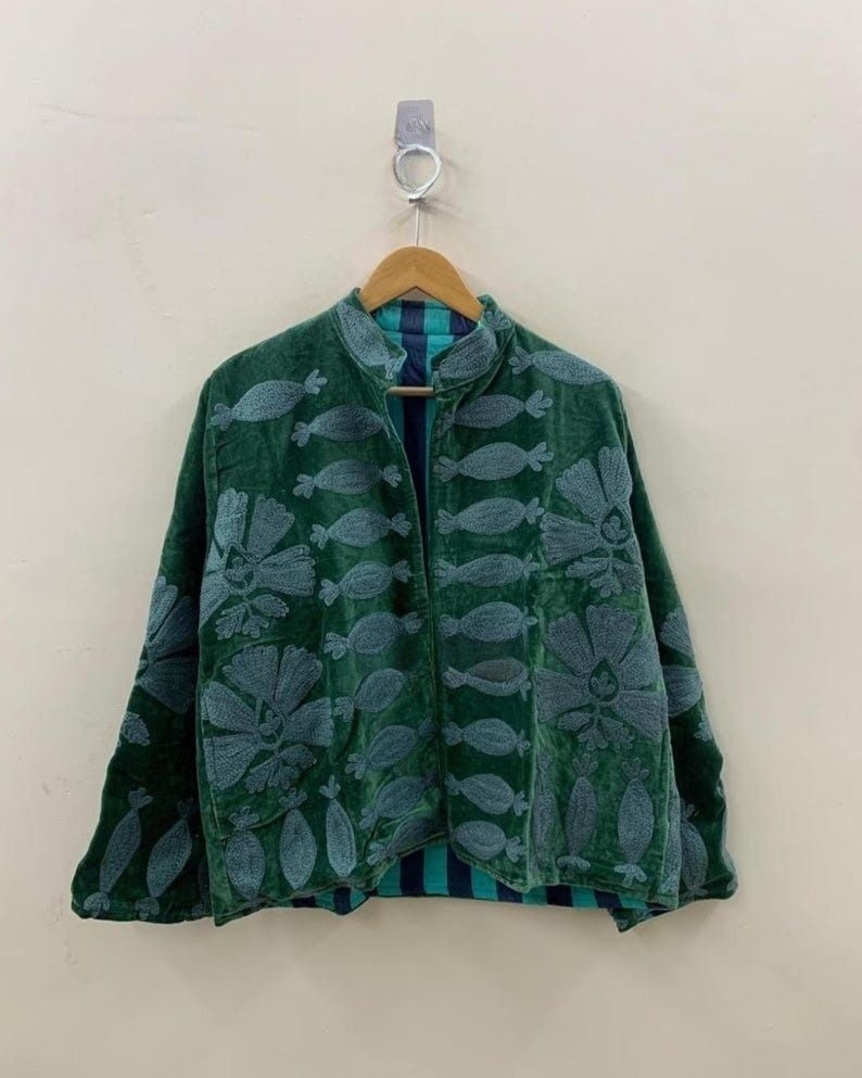 Velvet Suzani Jacket Featuring Traditional Uzbek Floral Embroidered~Handmade