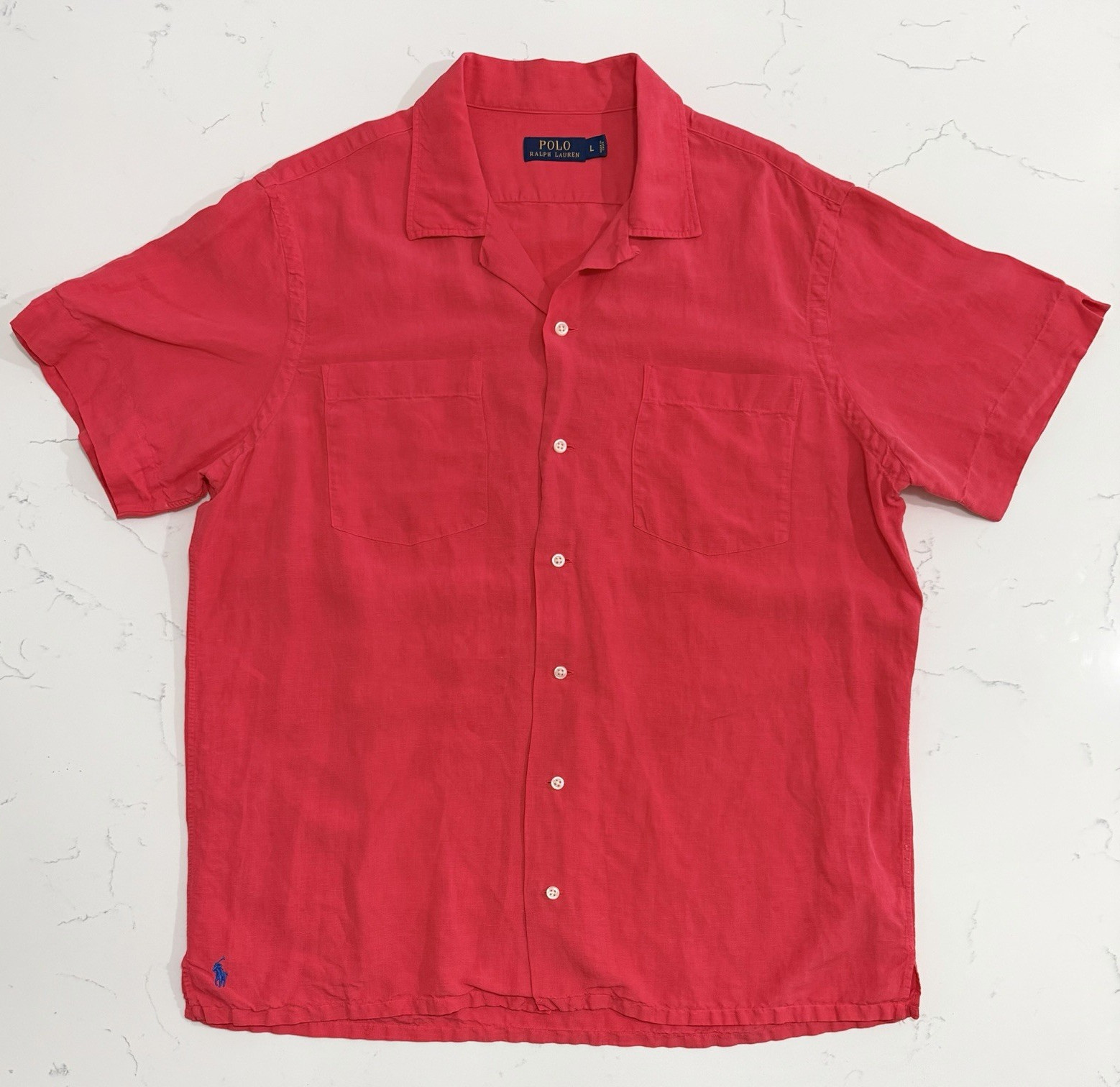 Polo by Ralph Lauren Linen Satin Camp Collar Shirt Men’s Large Coral