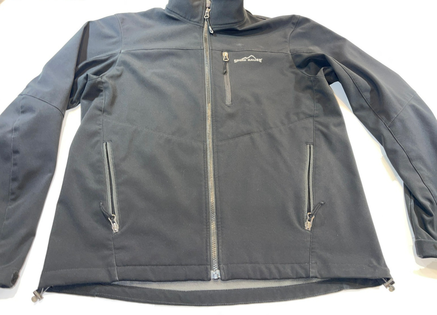 EUC EDDIE BAUER POLY BLEND MOCK NECK ZIP POCKETS FULL ZIP BLACK JACKET MEDIUM