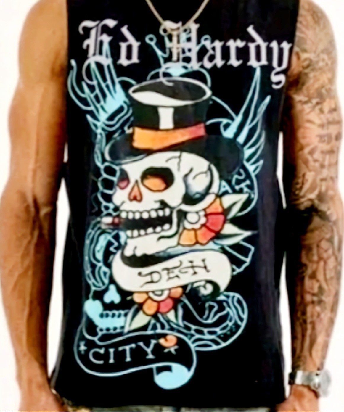 Ed Hardy Men’s 2XL Black Tank Top Sleeveless Skull Top Hat Shirt NWT