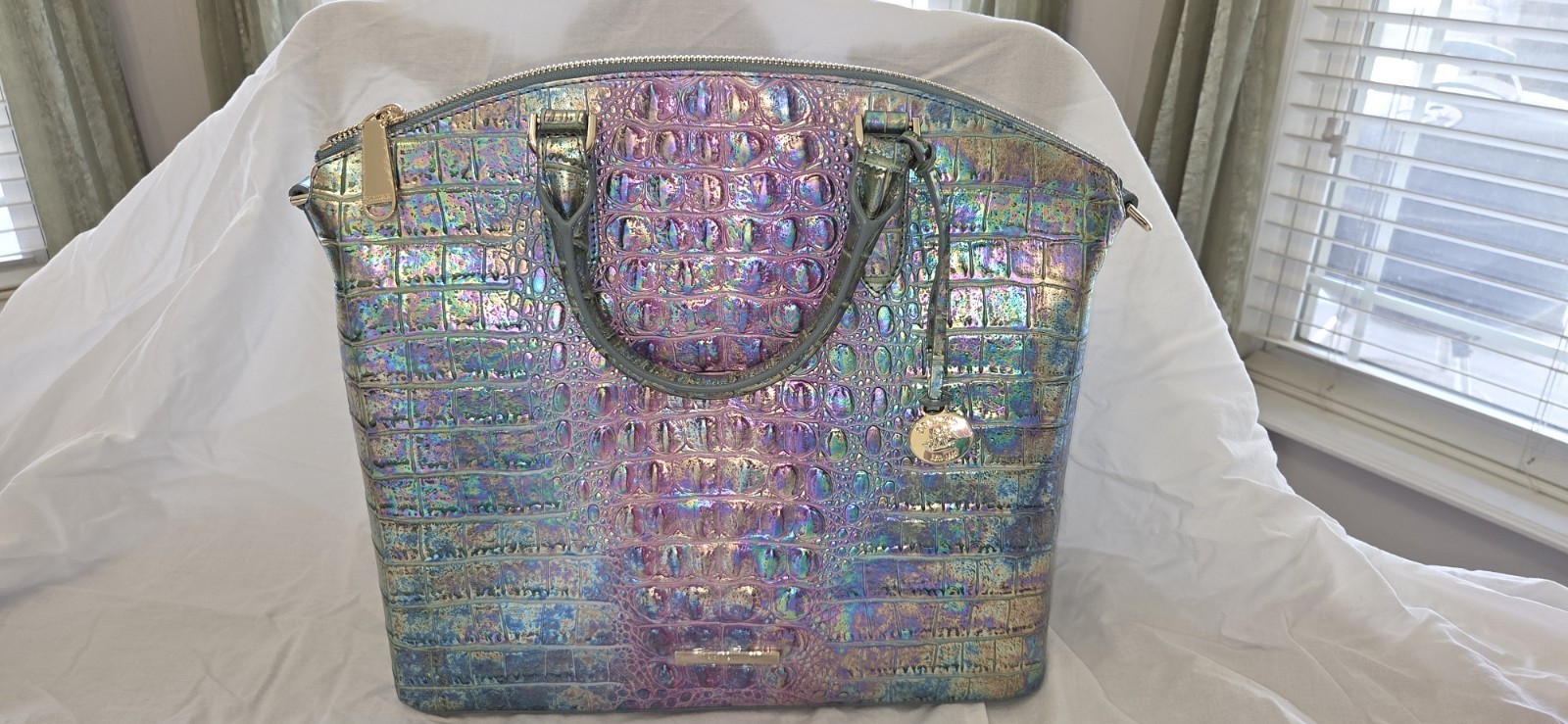 NWT Brahmin Large Duxbury Visionary Delphine Leather Satchel Metallic Shimmer