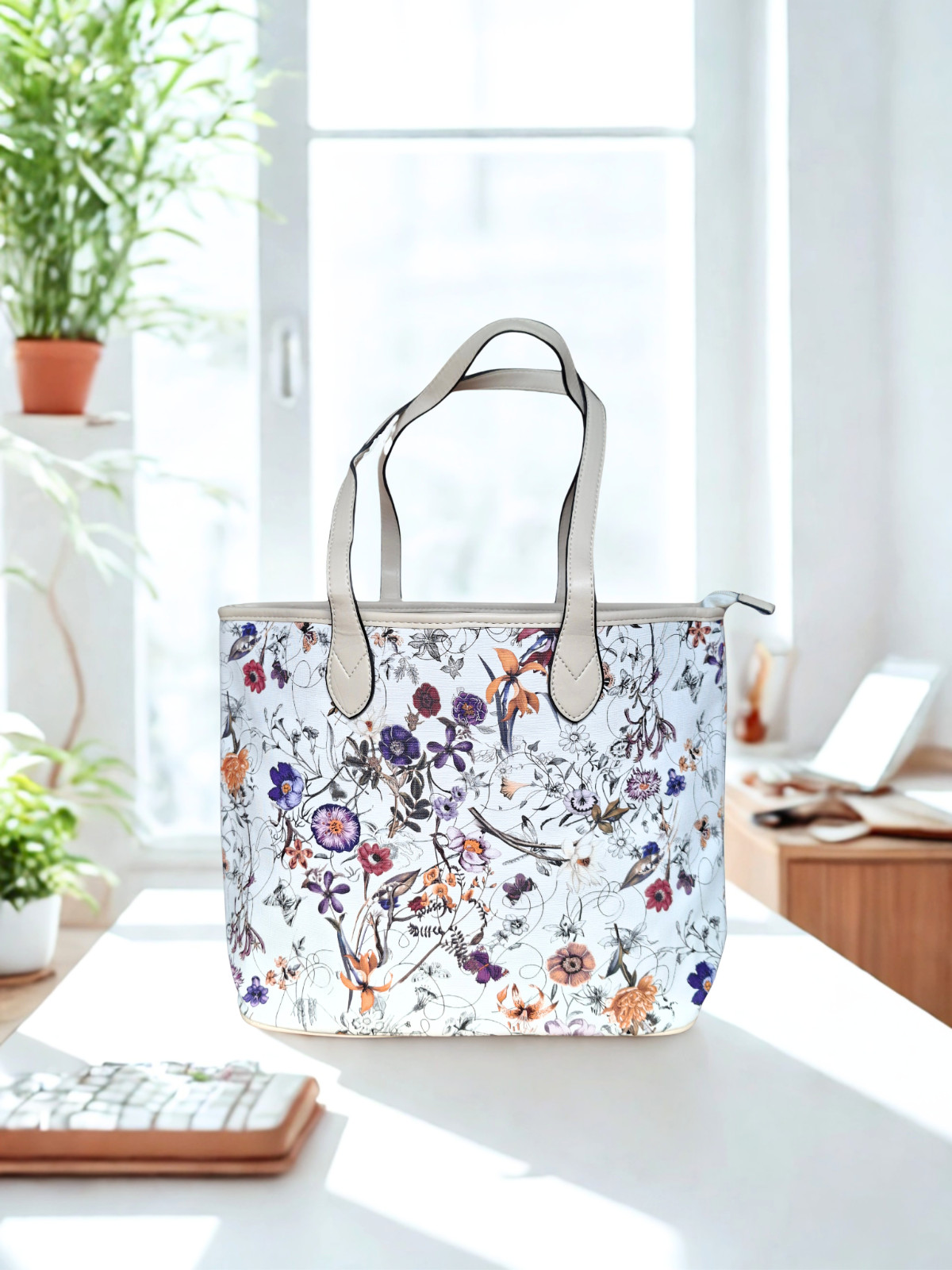 Large Floral Tote Purse for Women Shoulder Handbag Casual Travel Bag