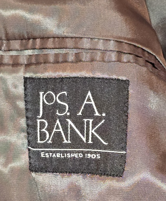 Jos A Banks 100% Wool Mens Dk Gray 46R 2 Pc Suit with Cuffed Pleated Pants 40×29