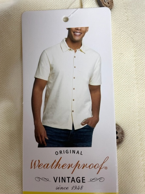 WEATHERPROOF VINTAGE MEN’S BUTTON UP COLLARED POLO SHIRT(IVORY LARGE) NWT