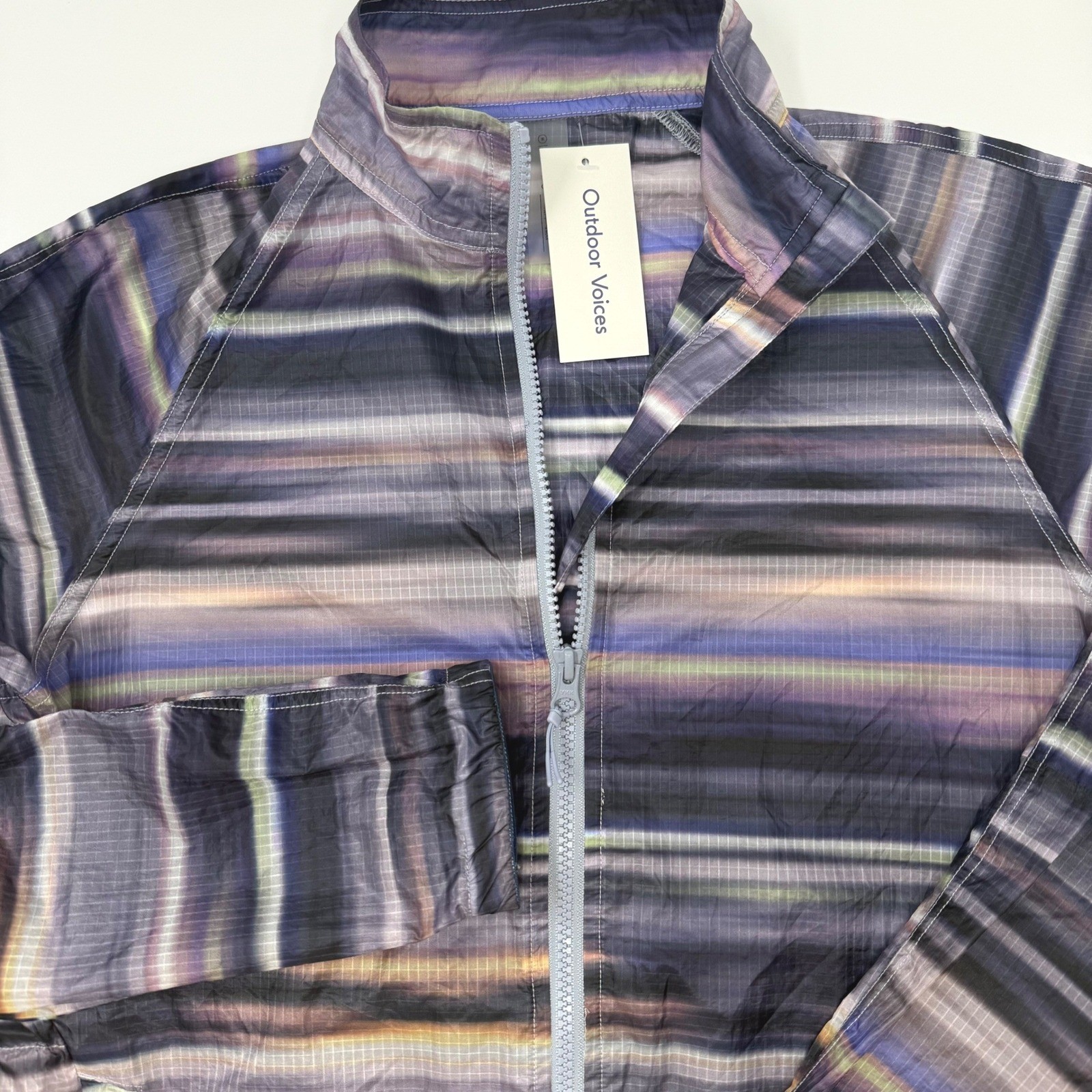Outdoor Voices Jog Jacket Rainstorm Blur Striped Windbreaker Womens Medium NEW