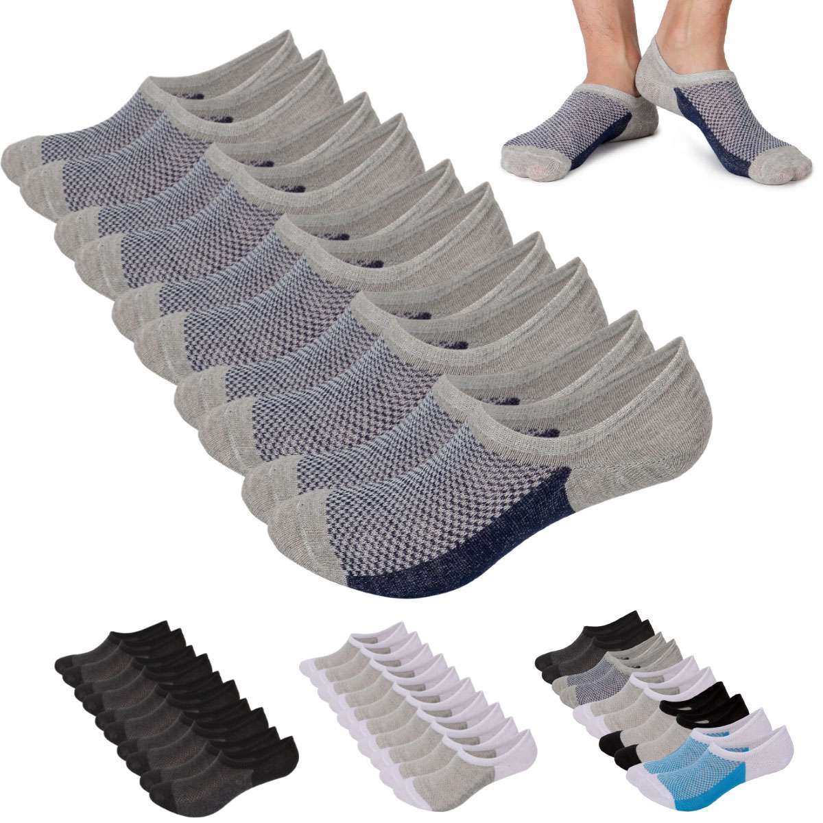5 Pairs Mens No Show Socks Low Cut Casual Sport Nonslip Invisible Liner Socks