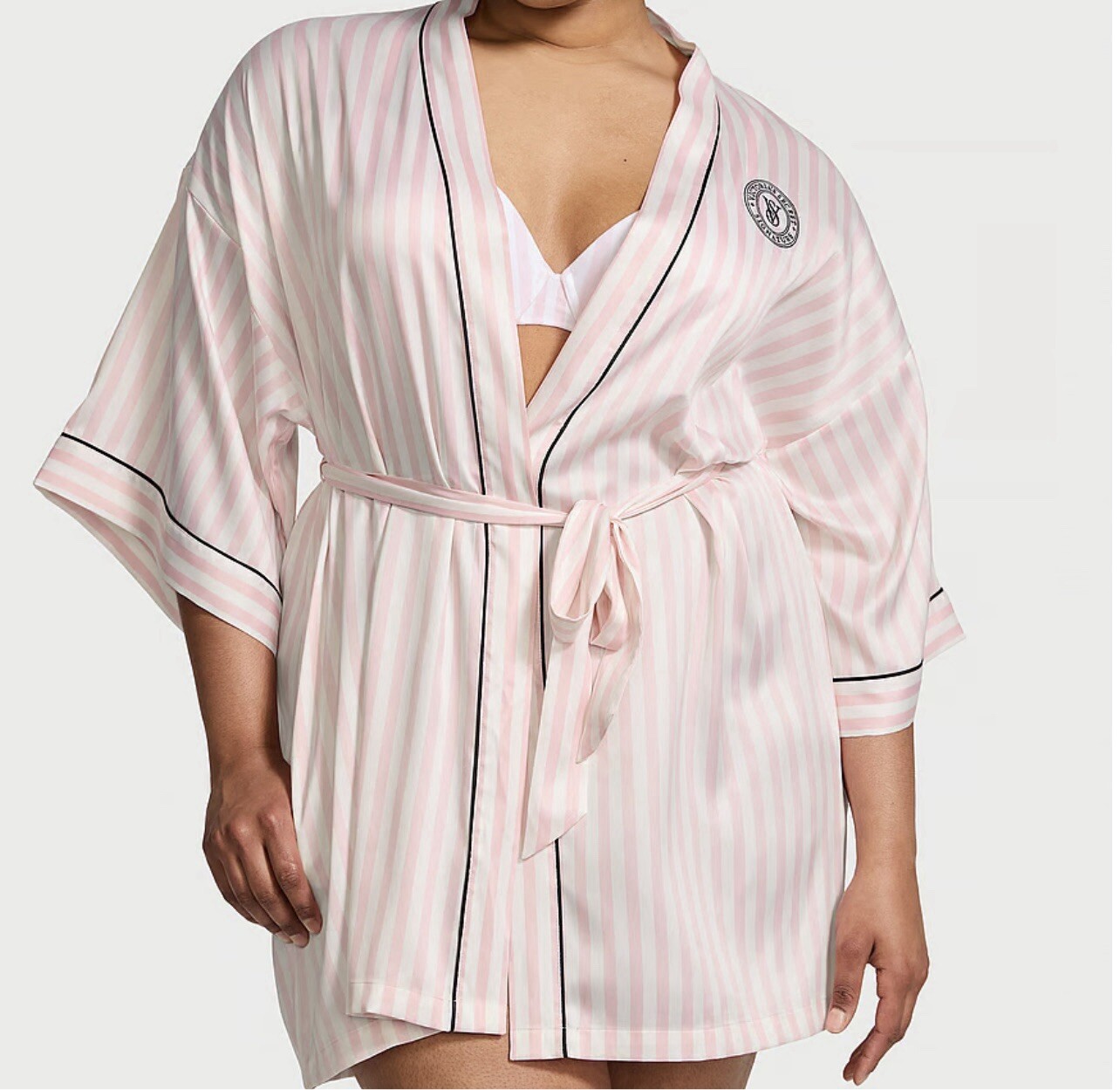 Victoria’s Secret Iconic 2024 Pink White Striped Satin Robe M/L Brand New