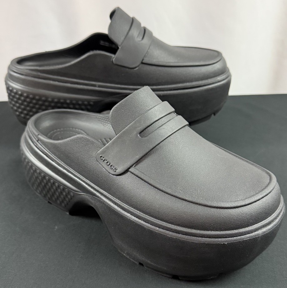 Crocs Stomp Platform Loafer Shoes W7/M5 Black Slip-On Goth Mule Classic Witchy