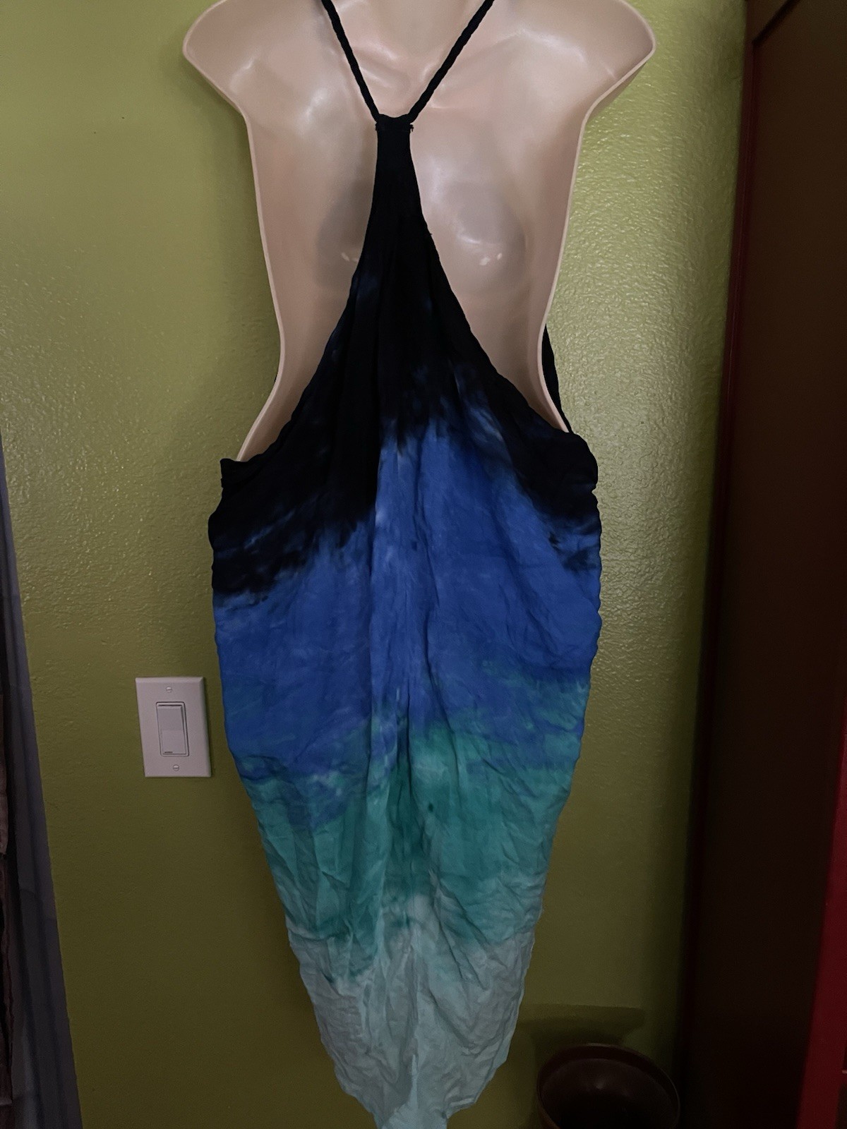 Young Fabulous & Broke Blue Green Ombre Tie Dye Racerback Sun Dress Size Small