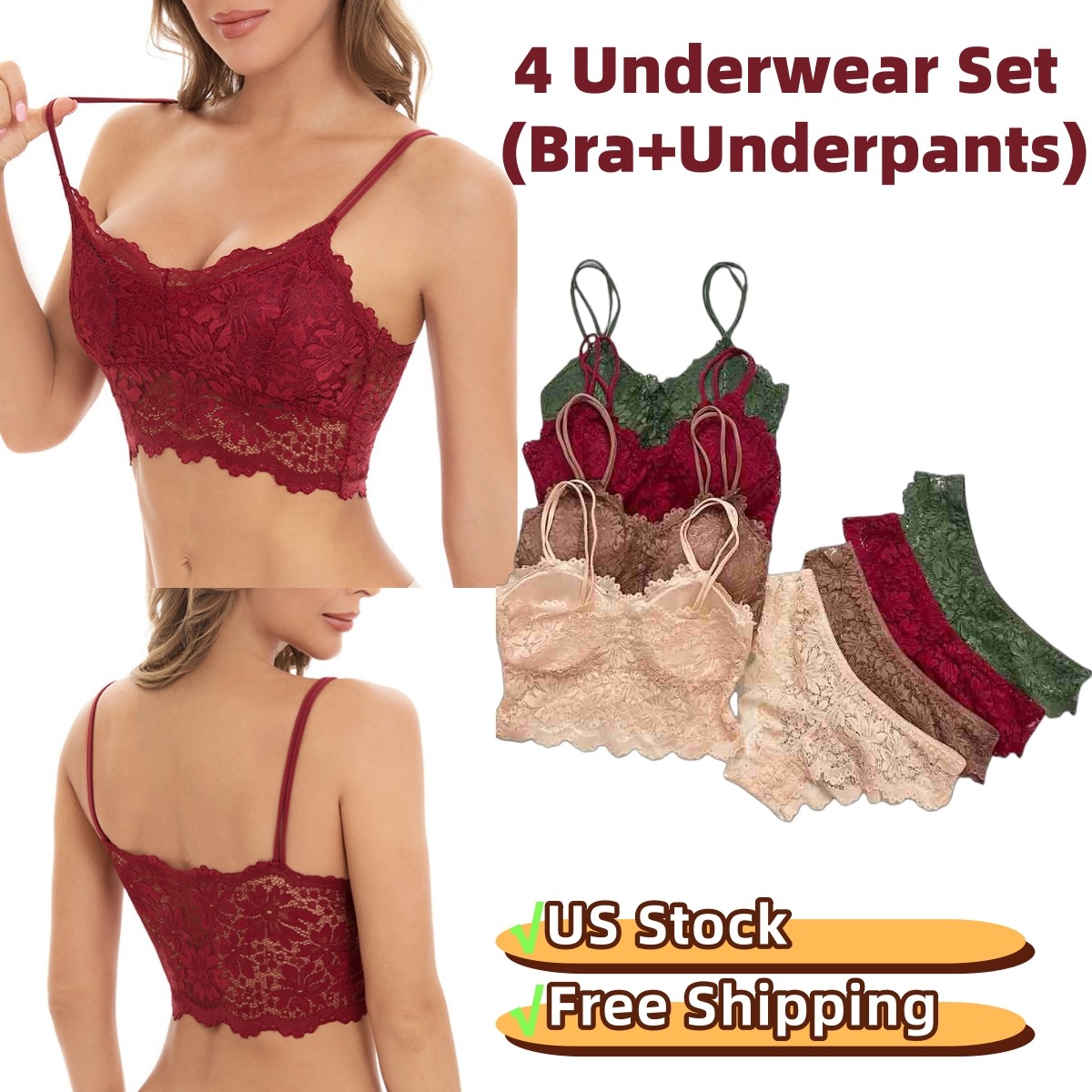 Women Push Up Bra Set Embroidery Bra Lace Panties Briefs Underwear 32-40abcd Cup