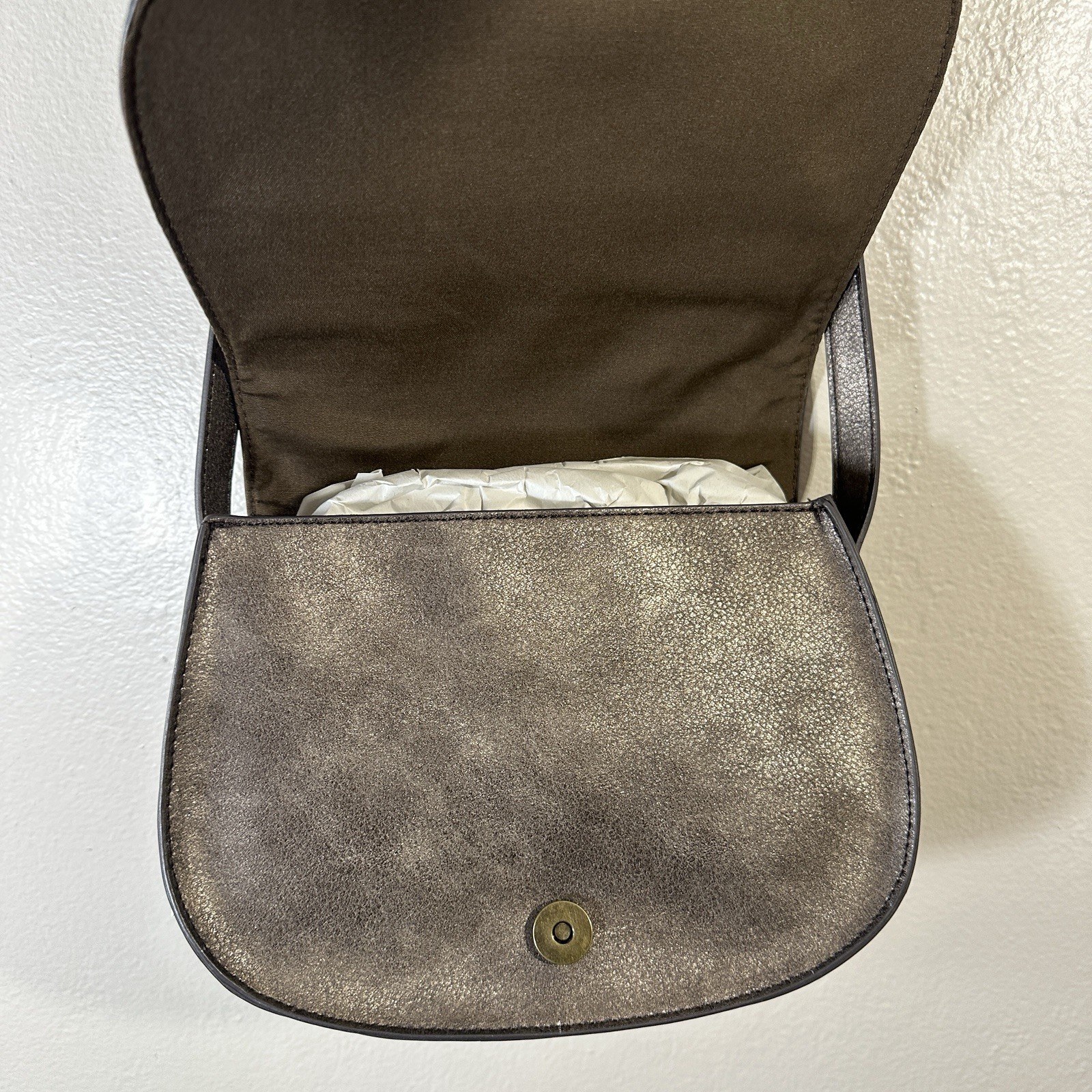 A.N.A. Boho bronze color Leather Crossbody Bag Adjustable Strap Brass Accents