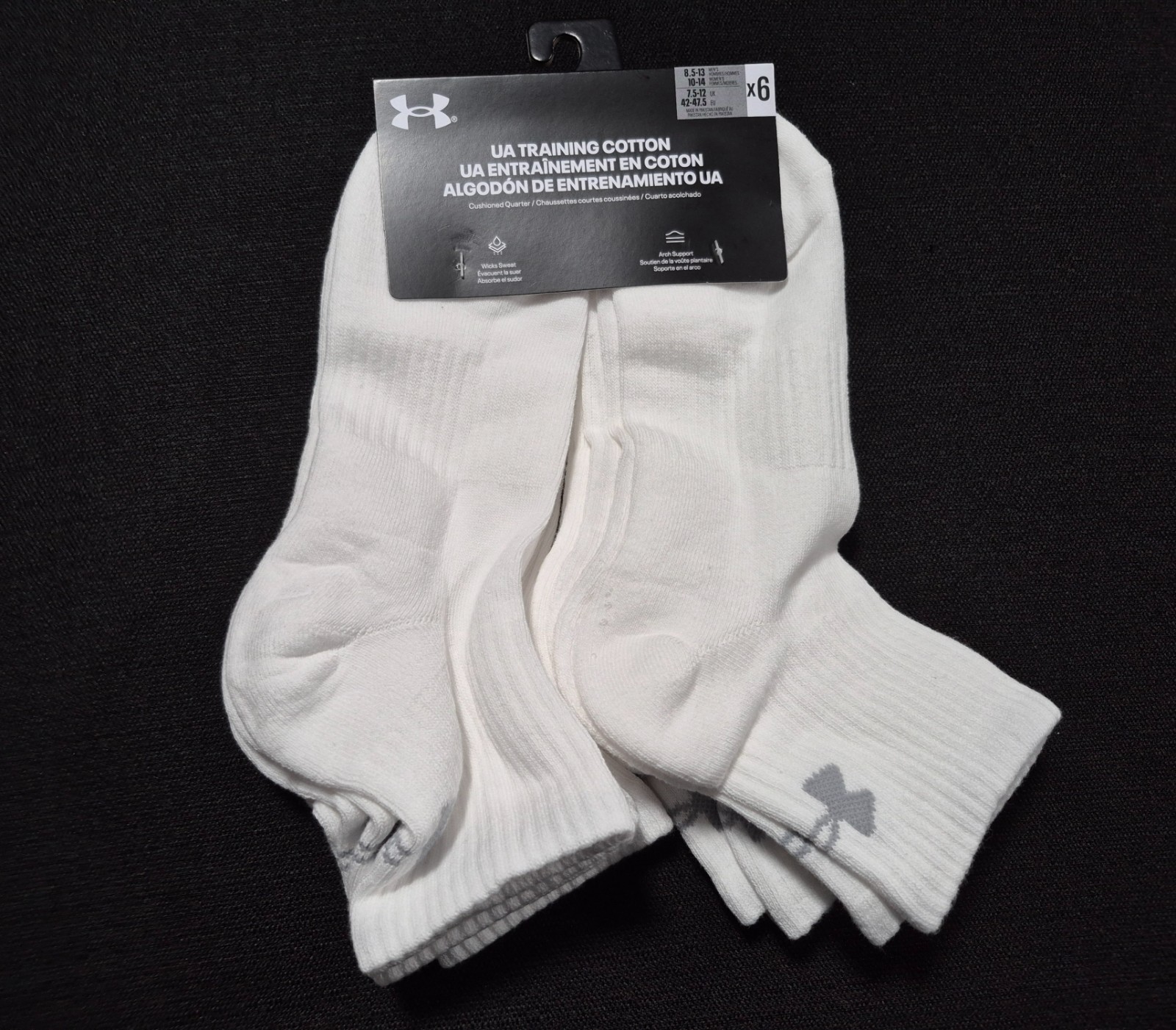 Under Armour -Mens Performance Training Cotton Cushioned Quarter Socks SZ 8.5-13