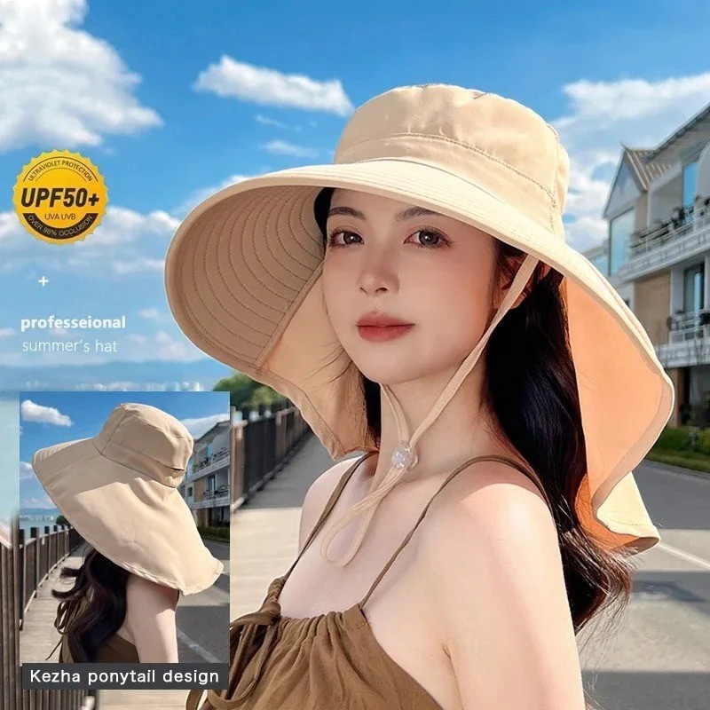 Women’s UPF 50+ Sun Hat Wide Brim Bucket Hat Neck Flap Fishing Safari Cap
