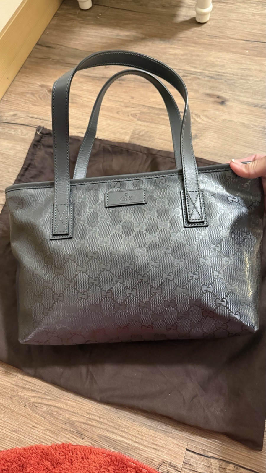 GUCCI Medium Tote Bag GC Pattern PVC Gun Metal Color. Authentic. Great Condition