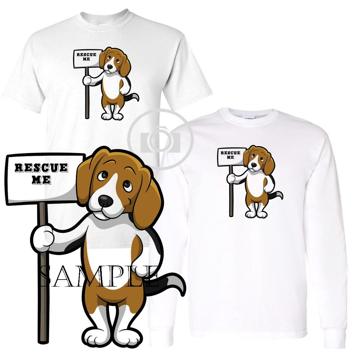 Beagle Dog Rescue Me Holding Sign Adoption Cartoon Custom T Shirt
