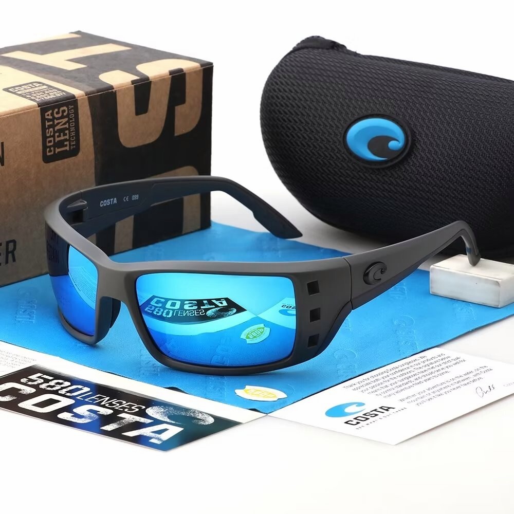 Costa Del Mar Men’s Permit 580p black Grey/Blue Rectangular Sunglasses