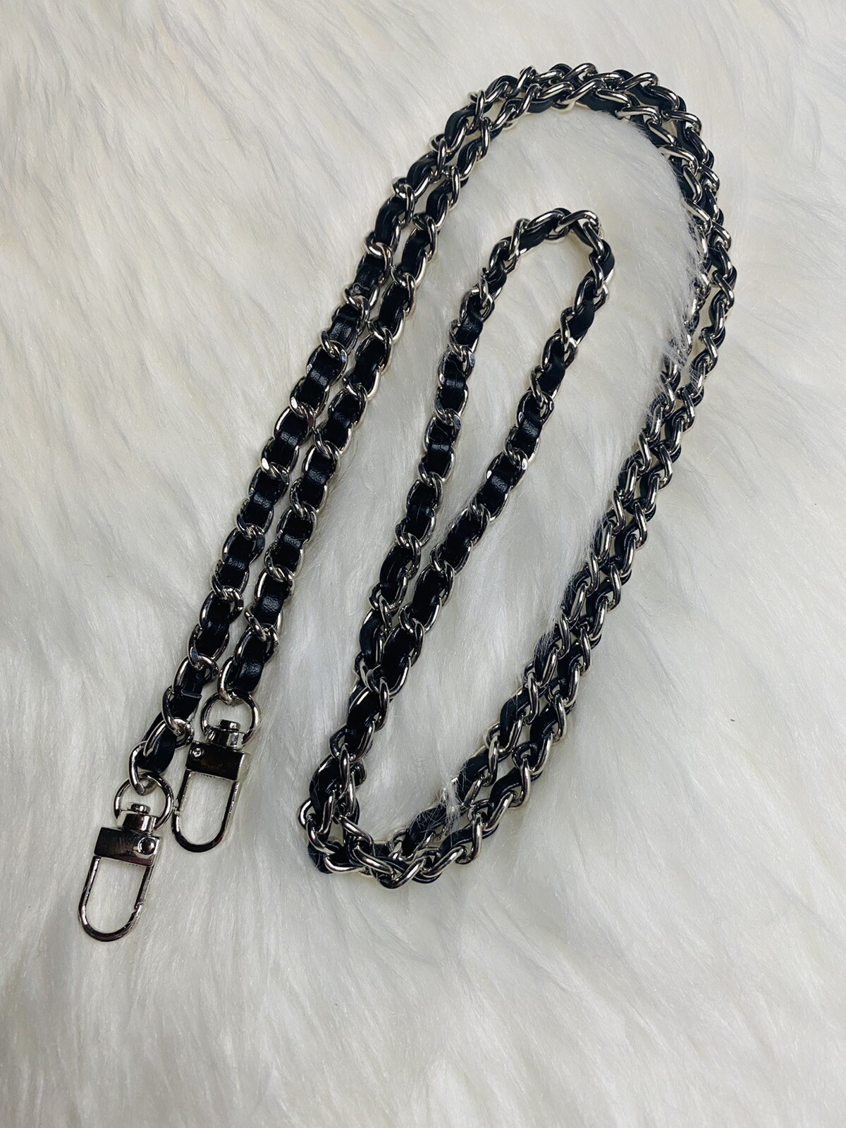 Bag Chain Strap Replacement Crossbody Handbag Purse DIY 48” silver Black Leather