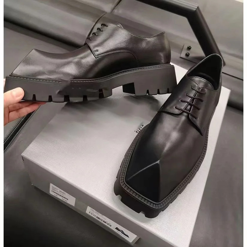 Men Big Head Niche Design Shoes Platform Rhino Horn Square Single Sneakers Derby