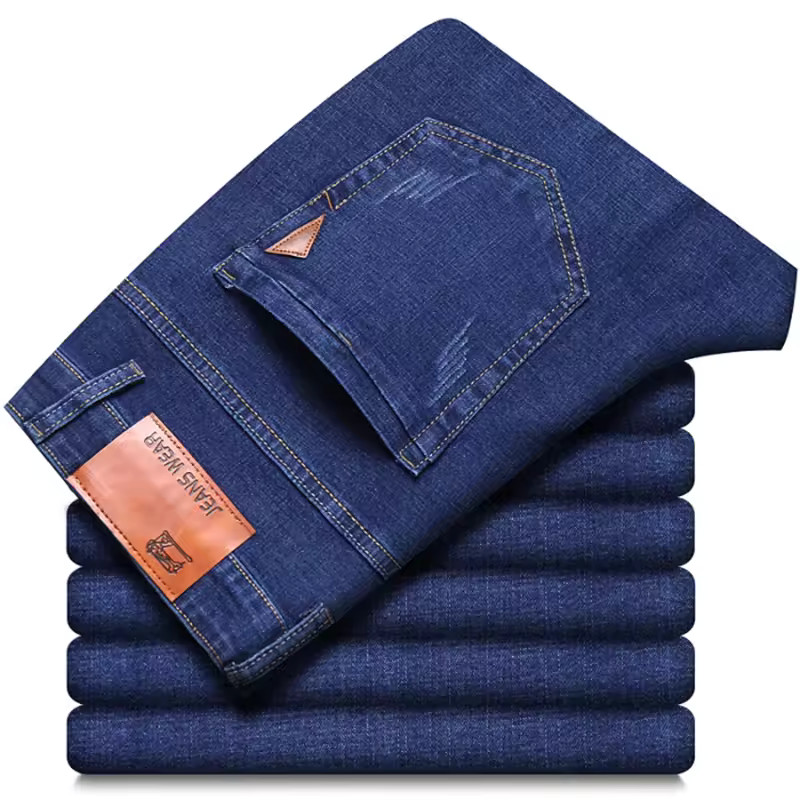 Men’s Casual Straight Leg Jeans Soft Stretch Denim Zipper Fly Blue Black Pants