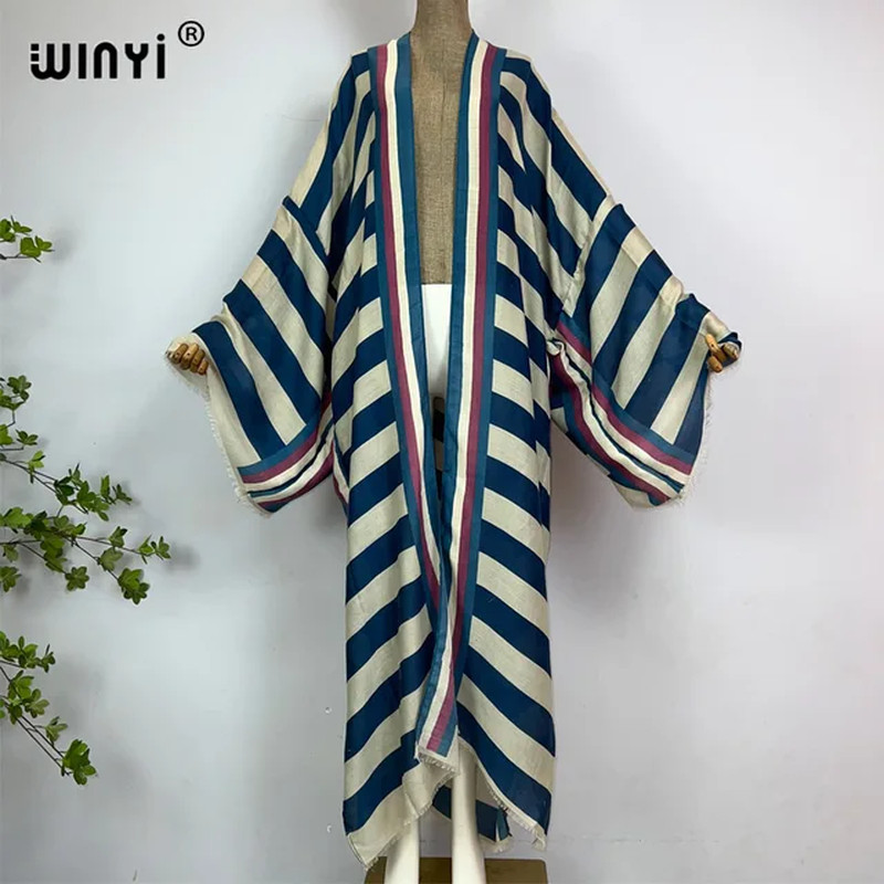 Kimono Africa Summer Boho Stripe Print Beach Swimwear Elegant Cardigan Sexy Holi
