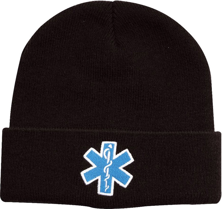 Black Acrylic Star Of Life Watch Cap Embroidered EMT EMS Paramedic Winter Hat