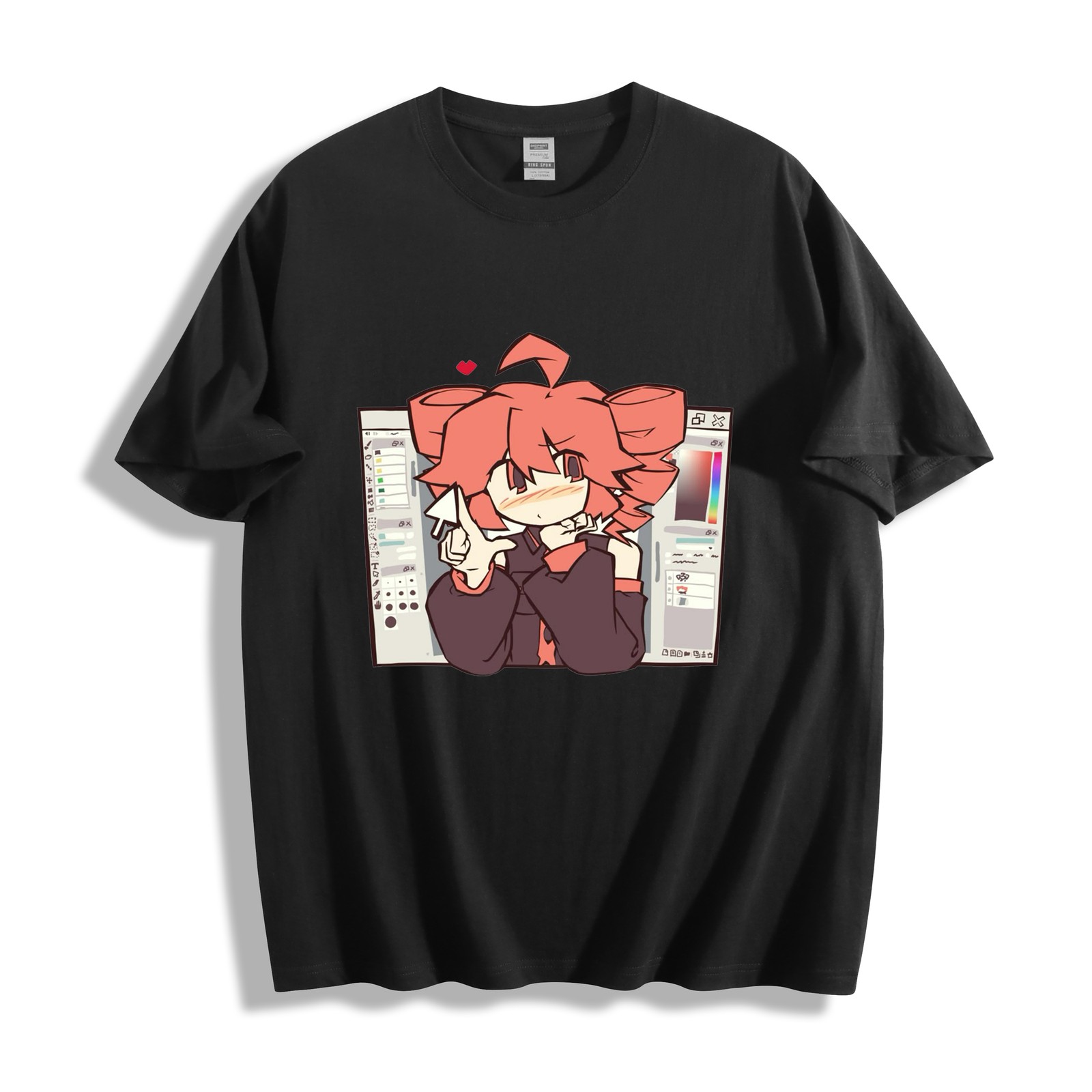 Kasane Teto Chibi Artist Desk T-Shirt – Drill Hair UTAU Girl Design Unisex Tee