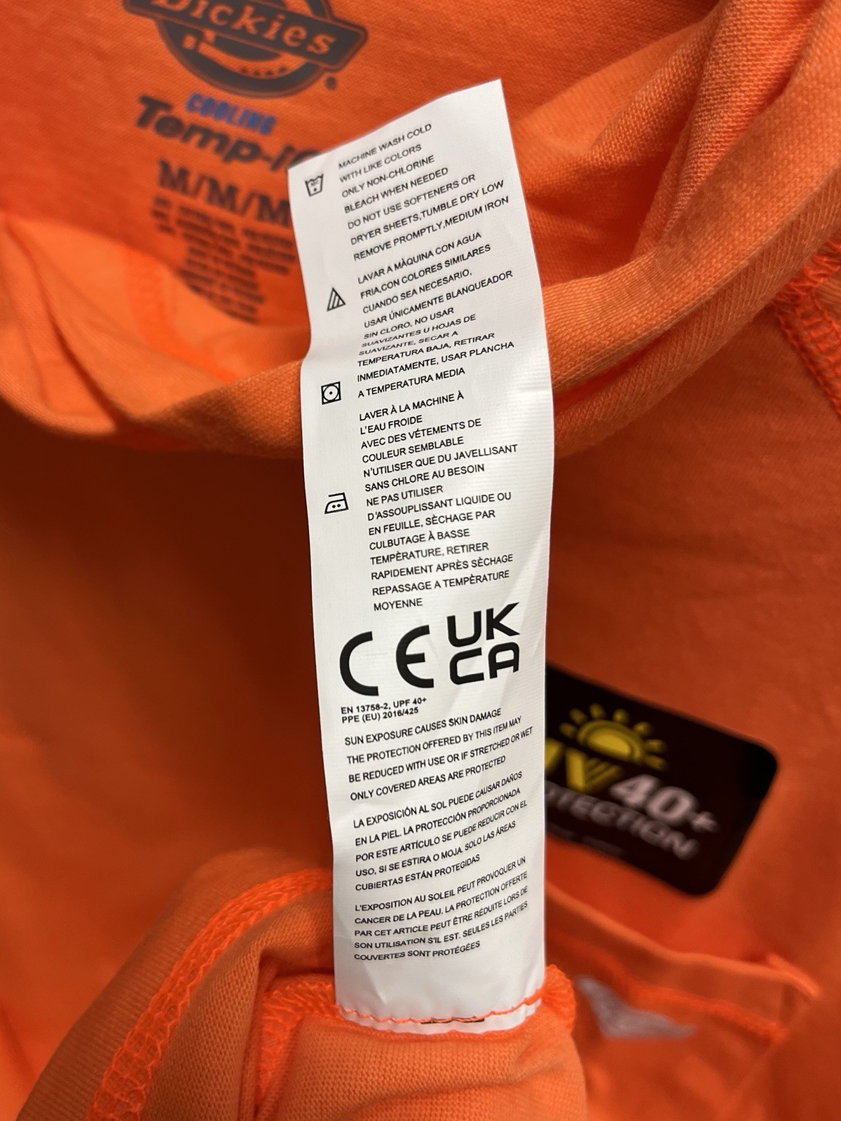 Dickies Temp-iQ Performance Sun Shirt UPF 40+ Bright Orange Hood Medium NWT