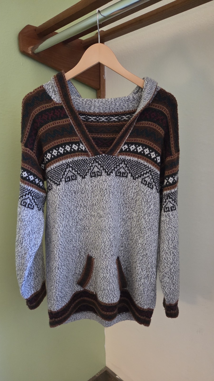 Alpaca Wool Knit Hoodie Sweater Boho Southwestern Peruvian Pattern Sz Medium