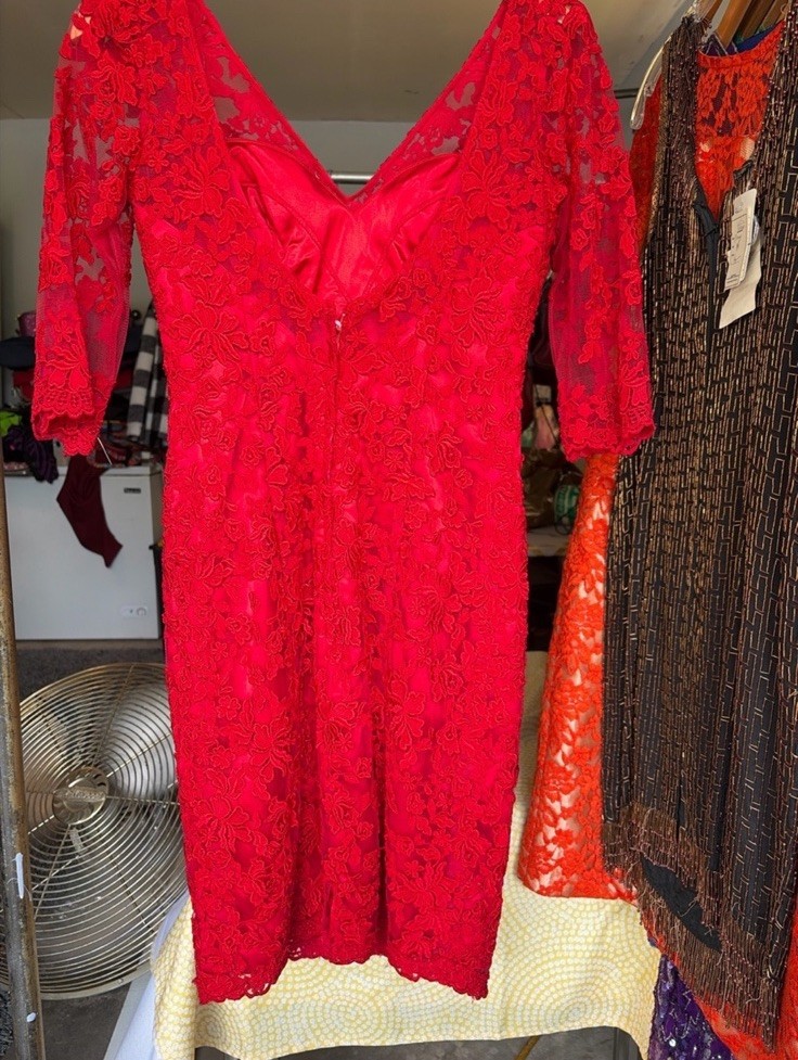 JM Collection Red Floral Lace V Neck Midi Dress